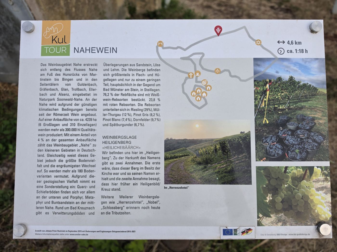 KulTOUR-Infotafel Nahewein mit Karte des 4,6-km-Rundwegs